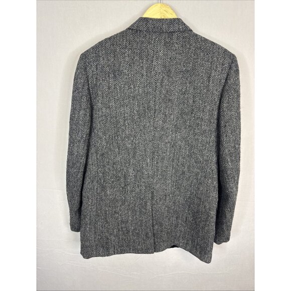 Harris Tweed 44R Sport Coat Herringbone Gray Hand Woven Scotland 100% Wool - Picture 3 of 8